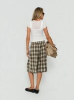 Street Wear Women Plaid Wide Leg Culottes Drawstring Waist Y2K Casual Loose Fit Summer Shorts OEM Custom Wholesale - Image 2