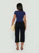 European Fashion Wide Leg Pants Women Drawstring Waist Black Cropped Culottes Casual Summer OEM Wholesale - Image 5