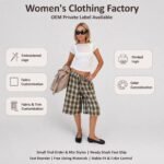 Street Wear Women Plaid Wide Leg Culottes Drawstring Waist Y2K Casual Loose Fit Summer Shorts OEM Custom Wholesale