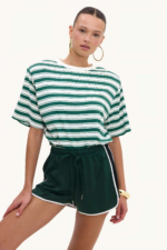 OEM/ODM Bulk Orders: Women's Striped Two-Piece Set (Short-Sleeve T-Shirt & Side-Stripe Drawstring Shorts) – Factory Custom Logo – Casual Workwear - Image 3