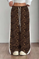 OEM/ODM Bulk Orders: Women's Wide-Leg Pants with Leopard-Print Side Stripes and Drawstring Waist – Factory Custom Logo, Suitable for Casual Wear. - Image 3