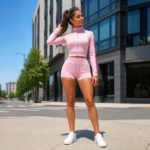 Women's 2-Piece Athletic Set: Cropped Zip-Up Jacket & High-Waisted Shorts – Suitable for Fitness, Running, and Casual Wear (Wholesale/OEM) - Image 2