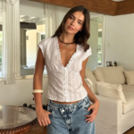 ODM-2026 Summer Cotton Button Down Slim Fit Floral Print Simple V-neck Lace Shirt for Ladies' Daily Leisure Holiday