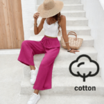 Women's High Waist Wide Leg Casual Trousers 100% Cotton Regular Fit Streetwear Style