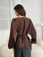 Factory Custom Spring New Satin Office Lady Blouse Women Skinny Fit Breathable Washable Top - Image 2