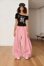 OEM ODM Bulk Order Women Double Side Stripe Wide Leg Pants Drawstring Waist Loose Trousers Factory Custom Logo Casual Streetwear - Image 3