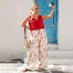 Factory Straight Hair Ladies Plus Size Summer Casual Fruit Stamp Printed Mid Waist Wide Leg Pants Vacation Wind Ins Regular Fit - Image 4