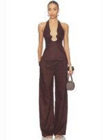 Women's Linen Pants High Waist Wide Leg Pleated Trousers Breathable Summer Palazzo Cotton Linen Casual Wholesale Custom OEM