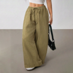 Spring New Retro Vacation Casual Breathable Wide Leg Loose Pants Color Block Stripe Design High Waist - Image 2