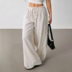 Spring New Retro Vacation Casual Breathable Wide Leg Loose Pants Color Block Stripe Design High Waist - Image 4