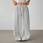 Spring New Retro Vacation Casual Breathable Wide Leg Loose Pants Color Block Stripe Design High Waist