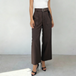 New Casual Chic Simple High Waist Pleated Thin Belt Loose Pants