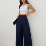 Women's High Waist Loose Wide Leg Pants Stretch Fabric Breathable Eco-Friendly Anti-Wrinkle Casual OEM Daily Office