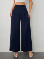 Women's High Waist Loose Wide Leg Pants Stretch Fabric Breathable Eco-Friendly Anti-Wrinkle Casual OEM Daily Office - Image 3
