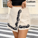 Women's Casual Breathable Eco-Friendly Woven 100% Cotton Mid Waist Lace Floral Zipper Fly Shorts - Image 2