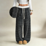 Women's Spandex/Polyester Breathable Eco-Friendly Sweat-Wicking Drawstring Mid Waist Striped Spring Regular Fit Full-Length