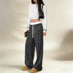Women's Spandex/Polyester Breathable Eco-Friendly Sweat-Wicking Drawstring Mid Waist Striped Spring Regular Fit Full-Length - Image 3