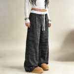 Women's Spandex/Polyester Breathable Eco-Friendly Sweat-Wicking Drawstring Mid Waist Striped Spring Regular Fit Full-Length - Image 4